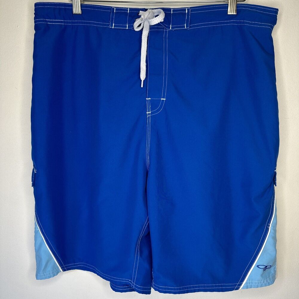 Ocean Pacific Men's Cargo Swim‎ Trunks XL Blues & White Board Shorts Surf